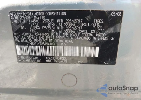 2008 Toyota Rav4 Limited из США, поврежденный, VIN JTMBD31V785194100